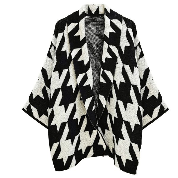 Cardigan Houndstooth Knit Black White for Women Cheap