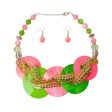 Pink and Green Beaded Disc Necklace Set Fashion