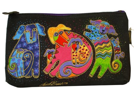 Laurel Burch Dogs & Doggies Canvas Cosmetic Bag Pouch Black & Multi-Colors Online