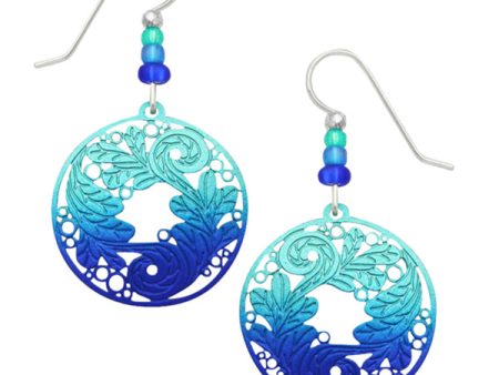 Adajio Blue & Green Disc with Etched Leaves Design Pierced Earrings Online Sale