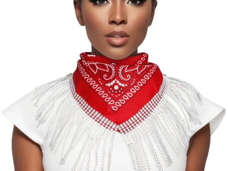 DST Red and White Bandana Bling Fringe Necklace Hot on Sale