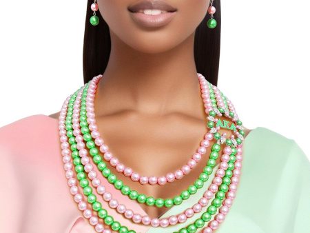 AKA Necklace Pink Green Pearl AKA Set Fashion