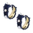 Hoop Gold Frayed Denim Pearl Rhinestone Earrings Hot on Sale