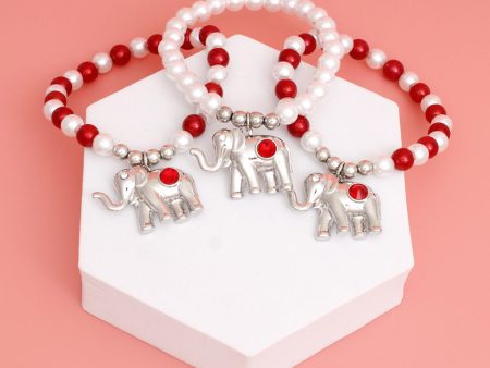 DST Red White Pearl Elephant Charm Bracelets For Sale