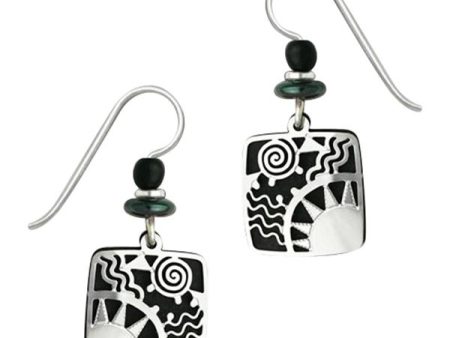 Adajio Black Square with Silver Sunrise Overlay Pierced Earrings For Discount