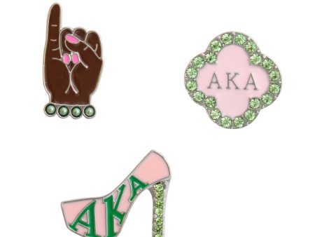 AKA Pink Green 3Pcs Sorority Pins Discount