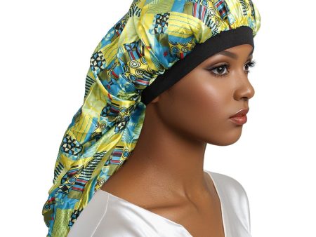 Braids Bonnet Cap Yellow African Tribal Print Unisex on Sale