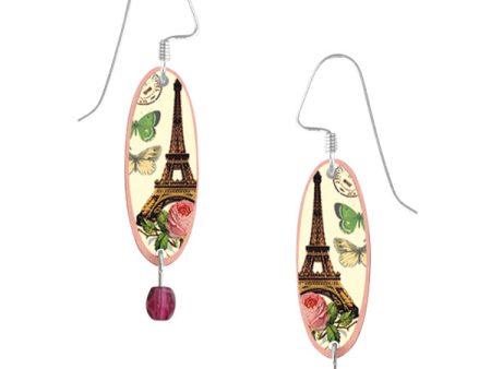 Eiffel Tower & Butterfly Print Oval Pierced Earrings by Lemon Tree Discount