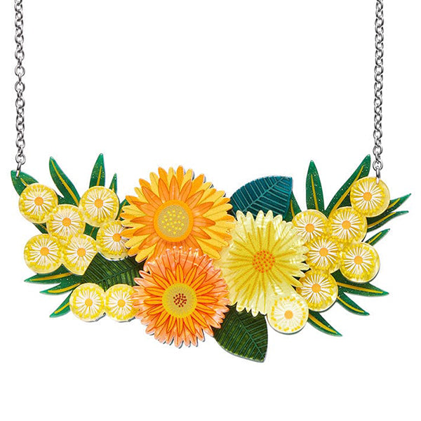 Erstwilder  Yellow Efflorescence  Daisy and Wattle Floral Necklace with Gift Box Sale