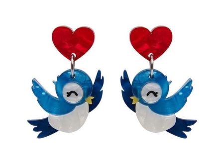 Erstwilder  Fowl Be Yours  Bluebird & Heart Drop Pierced Earrings with Gift Box For Discount