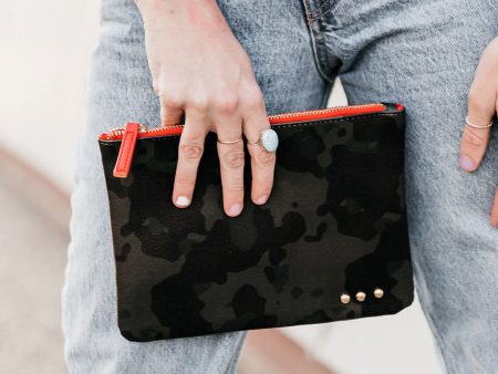 Gia Camo Faux Leather Clutch Online Sale