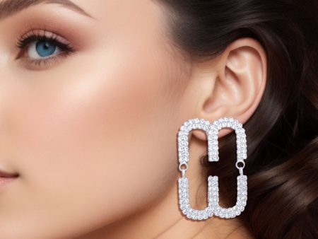 Studs Silver Pave Oval Loop Design Earrings Women Supply