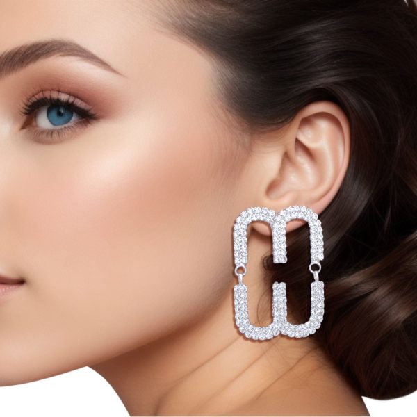 Studs Silver Pave Oval Loop Design Earrings Women Supply