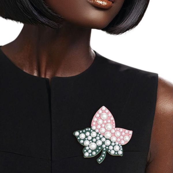 AKA Sorority Pink Green Ivy Leaf Wood Pearl Brooch Online