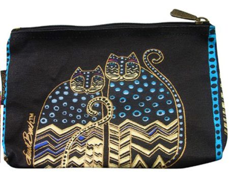 Laurel Burch Polka Dot Cats Canvas Cosmetic Bag Pouch Black, Turquoise, & Cream Online now