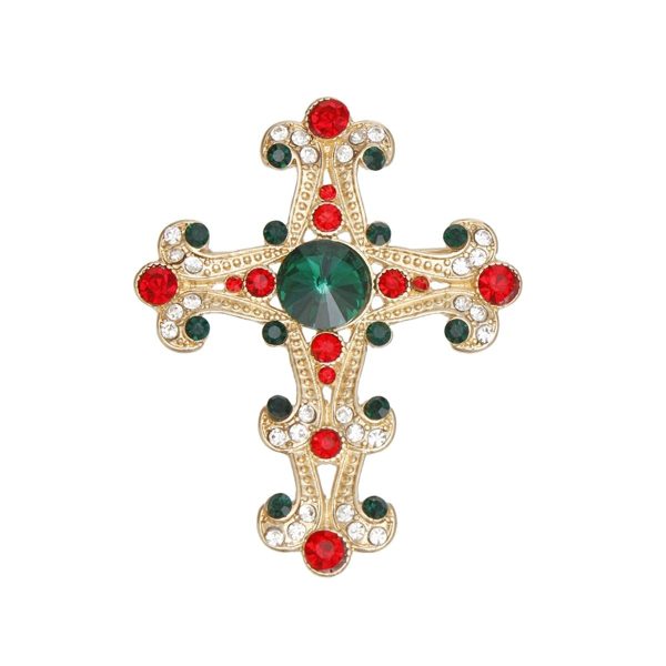 Brooch Victorian Cross Red Green Pin for Women For Sale