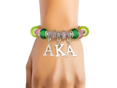 AKA Sorority Rondelle Bead Letter Charm Bracelet Sale