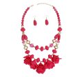 Beaded Necklace Fuchsia Petals Layered Set Women Fashion