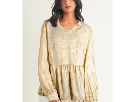 Metallic Gold Babydoll Blouse Hot on Sale