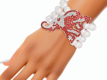 DST White Pearl 5 Strand Elephant Bracelet on Sale