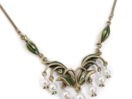 Sweet Romance Lily of the Valley Flower & Glass Pearls Necklace Hot on Sale