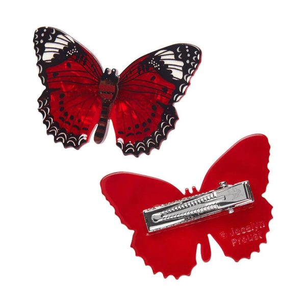 Erstwilder  Wings Laced in Red  Butterfly Hair Clips Set of 2 with Gift Box For Sale