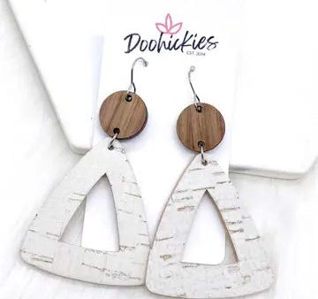 Wood & White Linen Dangle Earrings Online Sale