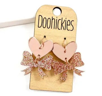 Rose Gold Heart n Bow Dangle Earrings Online now