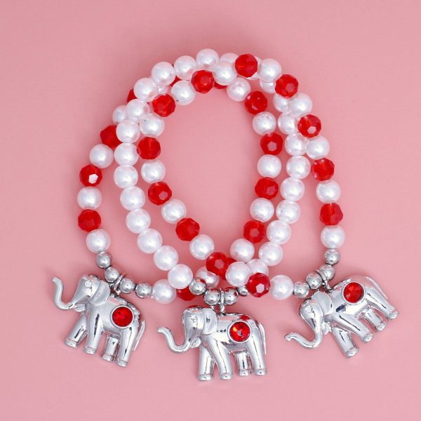 DST Red White Glass Bead Elephant Charm Bracelets Online