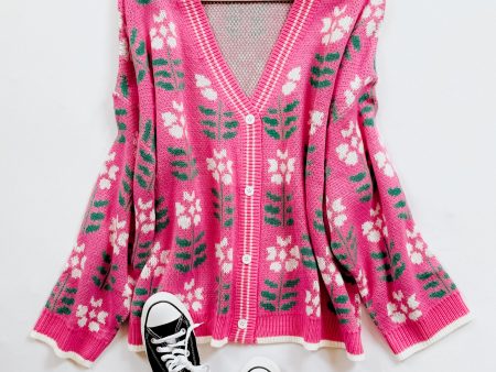 All For Love Flower Print Button Down Knit Cardigan For Discount