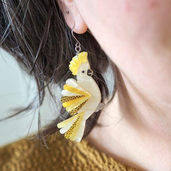 Erstwilder  Sunny of the Sulphur Crest  Cockatoo Pierced Earrings with Gift Box Online now