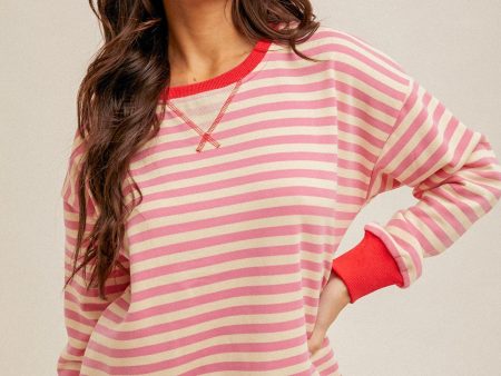 CONTRAST RIB STRIPE OVERSIZED SWEATSHIRT Discount