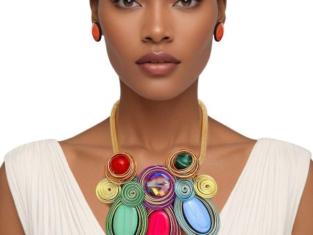 Bib Multi Wire Teardrop Marble Bead Set for Women For Discount