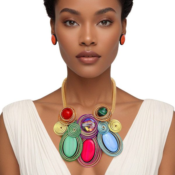 Bib Multi Wire Teardrop Marble Bead Set for Women For Discount