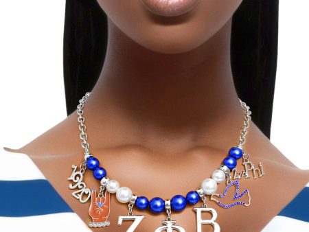 Blue White Pearl Zeta Necklace Cheap