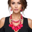 Beaded Necklace Fuchsia Petals Layered Set Women Fashion