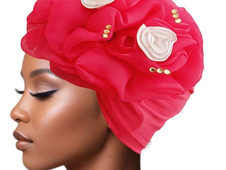 Turban Red Flower Rhinestone Hair Accessory For Cheap