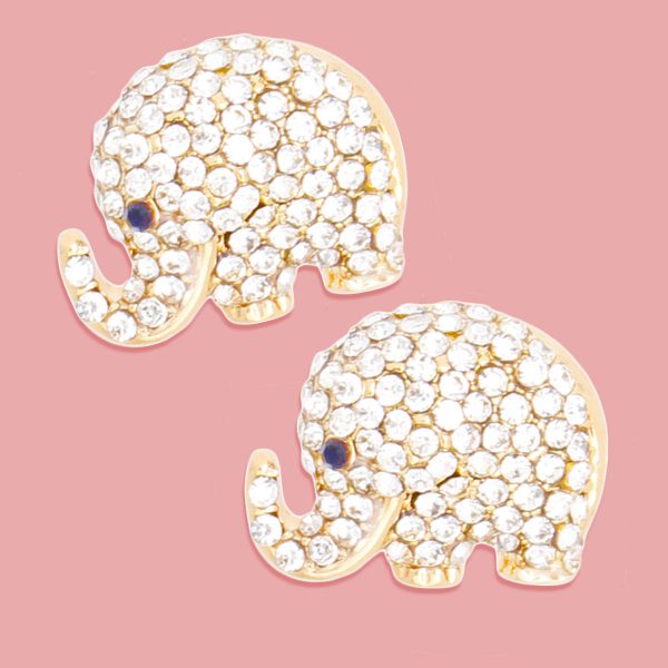 Gold Rhinestone Elephant Studs Fashion