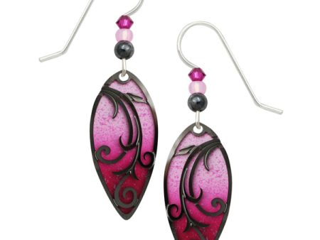 Adajio Fuchsia Teardrop with Hematite Swirl Overlay Pierced Earrings Hot on Sale