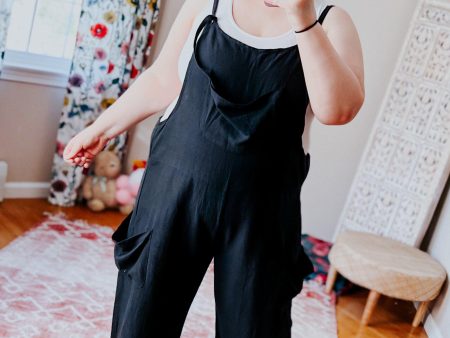 Walk The line Hemp Viscose Slouchy Overalls • Black Online Sale