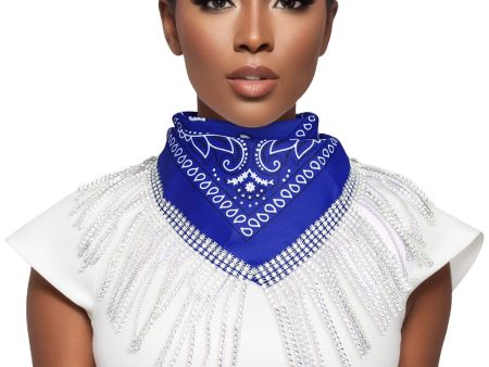 ZPB Blue and White Bandana Bling Fringe Necklace Cheap