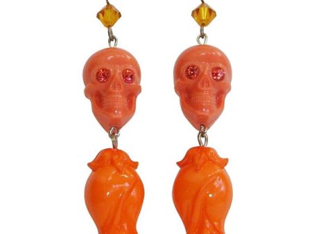 Tarina Tarantino Sugar Skulls  Rosebud  Floral Drop Earrings (Orange) Online Sale