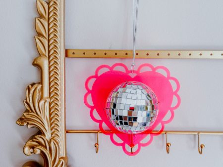 Hanging Mini Disco Scalloped Heart Sun Catcher • Hot Pink on Sale