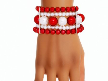 DST Bracelet Red White Stacked Pearls for Women on Sale