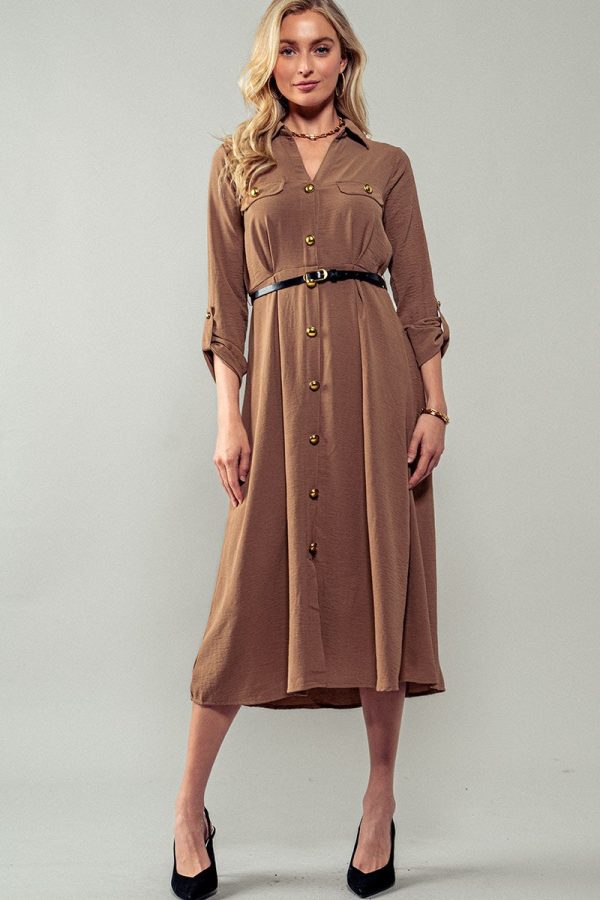 Khaki Gilded Shirt Dress Online now