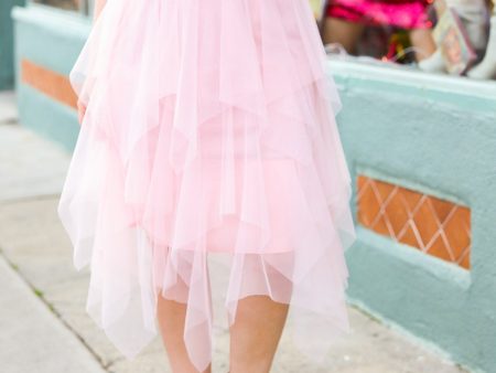 Feeling Femme  Blush Tiered Tulle Midi Skirt Online Sale