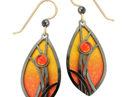 Adajio Flame Orange & Gold Grasses Overlay Pierced Earrings For Discount