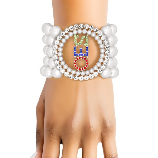 OES Sorority Round White Pearl Bracelet for Women Cheap