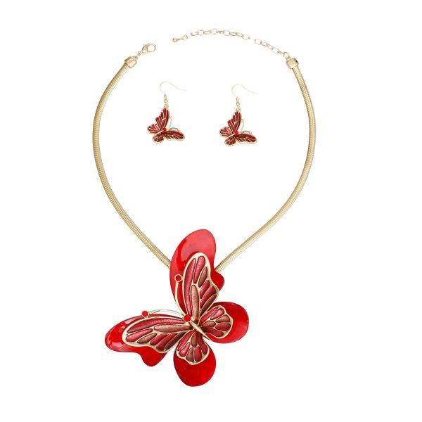 Necklace Red Butterfly 3D Pendant Set Women Online