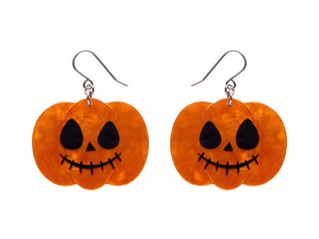 Erstwilder Jack O Lantern Pumpkin Halloween Drop Pierced Earrings Designed in Australia For Sale